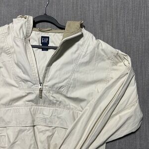 Vintage GAP Mens Half Zip Anorak Windbreaker Jacket Cream Tan Hooded Medium